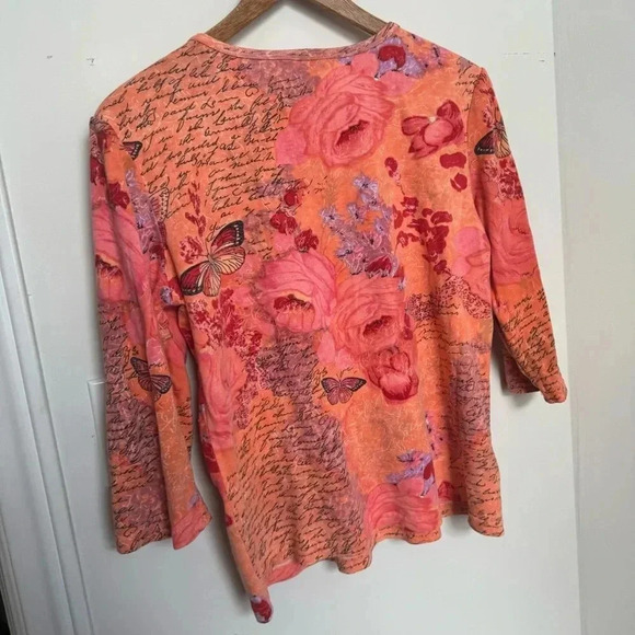 Women's Orange Butterfly Print Top Y2K Sequins  beaded Fairycore L - Picture 5 of 6